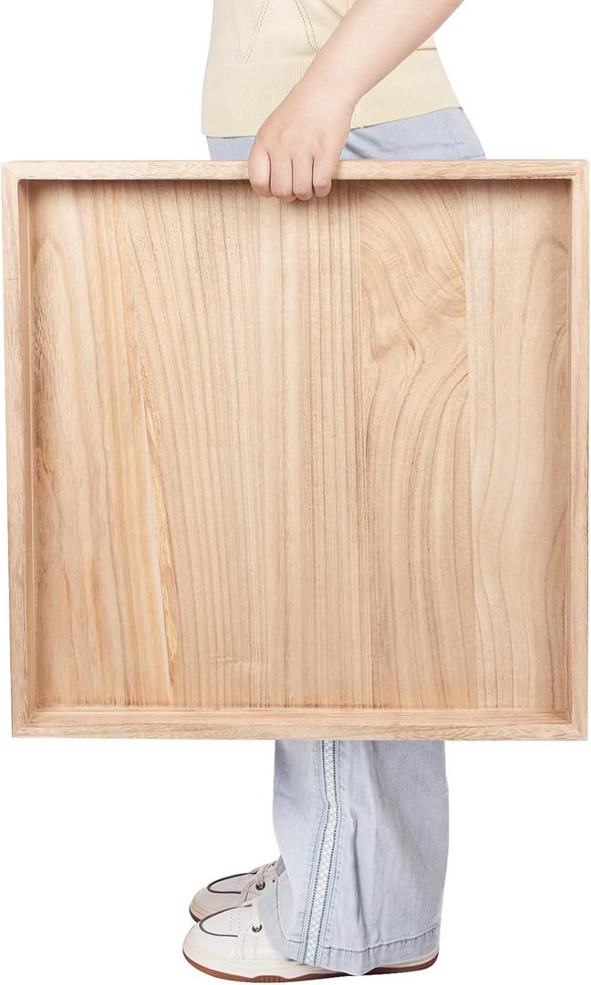 Ottoman Tray for Coffee Table Living Room Wood Serving Tray Large Wooden Square 20 Inches Rustic Torched (20" x 20" x 1.6")