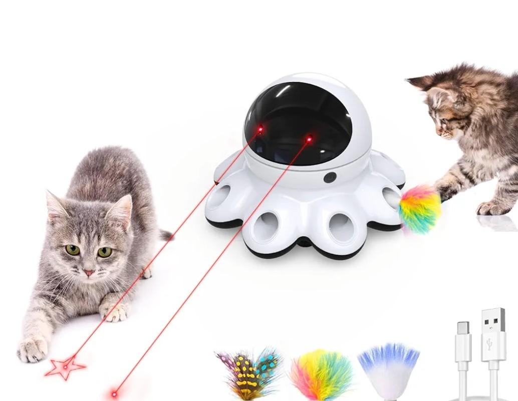 ORSDA Cat Laser Toy, 2-in-1 Interactive Automatic Motion Activated Moving 8 Holes Whack A Mole Feather, USB Rechargeable Electronic Smart Sensor Kitten Toys for Indoor Exercise