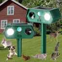 2Pack 2025 Ultrasonic Animal Repellent Outdoor Deer Repellent Devices Solar Animal Repeller Motion Activated Deterrent to Scare Cat Squirrel Rabbit Raccoon Skunk with LED Flash Lights for Yard Lawn (Green)