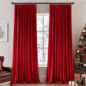 ANRODUO Christmas Red Velvet Curtains 84 Inches Long Blackout Thermal Insulated Soundproof Curtain Privacy Room Darkening Curtains Pinch Pleat Window Drapes for Bedroom Living Room Set of 2