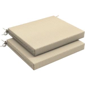 LVTXIII Outdoor Seat Cushions Seasonal Replacement Chair Cushions, Patio Chair Pads with Ties for Dining Chairs and Garden Furniture, (Square Back, 18.5"x16"x2", 2 Pack, Strip Beige) (Set of 2)