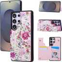 UEEBAI Wallet Case for Samsung Galaxy S25 Ultra 5G with Card Holders, PU Leather Floral Cover Kickstand RFID Blocking Double Magnetic Clasp Rilievo Flower Flip Case for Women Girls - Violet