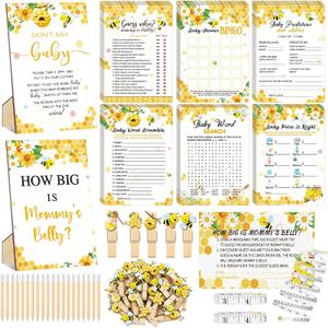 Funnymoom 426 Pcs Bee Baby Shower Games Set-8 Games, Includes Baby Shower Bingo, Price is Right, Guess Who, Word Scramble, Prediction and Advice, How Big is Mommy's Belly, Don't Say the Words