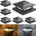 JOFIOS Solar Post Cap Lights Outdoor 6pack - Black Deck Fence Post Lights Solar Powered with 16LEDS 2 Lighting Modes, 4x4/5x5/6x6 Waterproof Fence Post Lights for Garden Patio Porch Backyard
