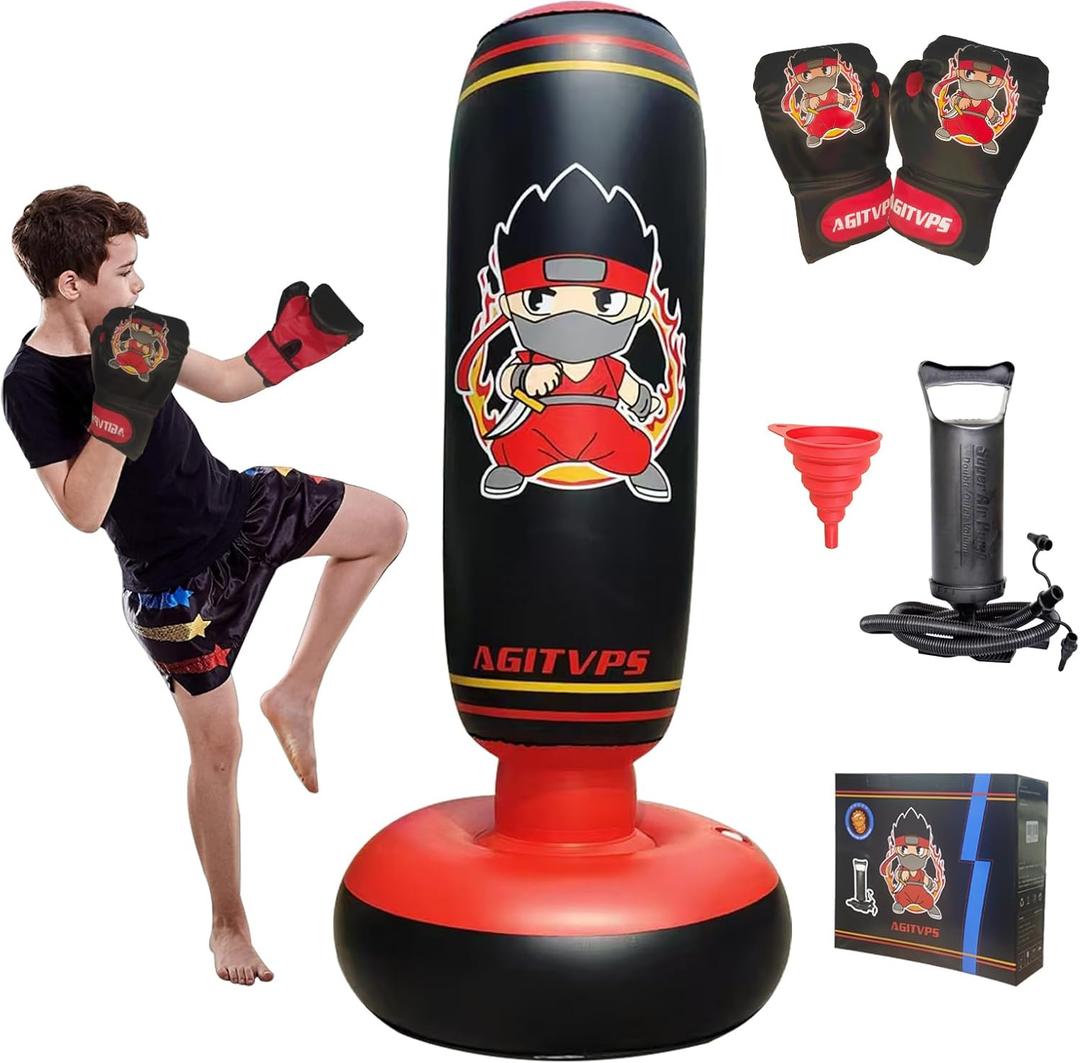 Inflatable Punching Bag Set, 66" Punching Bag for Boys & Girls Aged 8-12 with Kids Boxing Gloves, Super Air Pump | Suitable for Children's Daily Exercise, Happy Family Time (Red) Inflatable Punching Bag Set, 66" Punching Bag for Boys & Girls Aged 8-12 with Kids Boxing Gloves, Super Air Pump | Suitable for Children's Daily Exercise, Happy Family Time (Red)