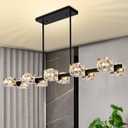 GoBright 10-Light Dining Room Light Fixture, Black Modern Chandelier with Crystal Cube Shade, Industrial Pendant Light Fixtures for Living Room, Bedroom, Kitchen, Bar, Long Table, G9 Base