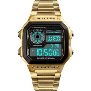 Watches for Men Fashion Trend Gold Multi-Function Waterproof Watch LED Digital Chronograph Stainless Steel Square Watches