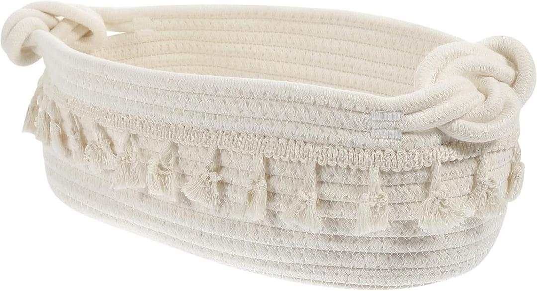 Bohemian Style Macrame Storage Basket Rectangular Cotton Rope Organizer for Sundries Decorative Woven Basket for Home Nursery and Bathroom