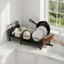 GSlife Large Dish Drying Rack for Kitchen Counter, Expandable Rust Resistant Dish Drainer with Drainboard & Utensil Holder, Adjustable Dish Rack with Vertical Pot Storage, 12.6"W x 18.7"-25.2"L, Black