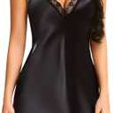 Avidlove Women Lingerie Satin Lace Chemise Nightgown Sexy Full Slips Sleepwear (Large, 1purple)
