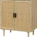Finnhomy Sideboard Buffet Cabinet, Kitchen Storage Sideboard with Rattan Decorated Doors, Liquor Coffee Buffet, Dining Room, Hallway, Console Table, Accent Cabinet, 31.5X 15.8X 34.6 Inches, Natural, Large