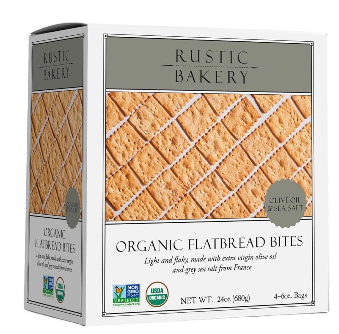 Rustic Bakery Handmade Sourdough Flatbread Cracker Bites - Olive Oil & Sel Gris - Sea Salt Charcuterie Crackers for Cheese Platters or Snacking - Made in California - Pack of 4, 6 Oz Bags (EXP 04/08/27)