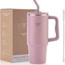 30 oz Tumbler with Handle and Straw, BPA Free Travel Mug with Handle and Splash-Proof Lid, Double wall Stainless Steel Insulated Cup with Handle, Mauve
