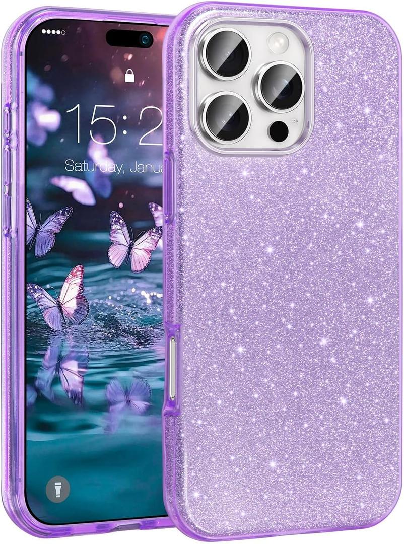 MATEPROX Compatible with iPhone 16 Pro Case[2024], Glitter Bling 3-Layer Shockproof Anti-Scratch Cover 6.3'' for Girls Women,Trendy Sparkle Protective Cases for iPhone 16Pro-Purple (iPhone 16 Pro 6.3'')