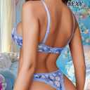 Avidlove Wireless Lace Lingerie Set Floral Print Bra and Panty Sets Cute Naughty Outfits (Blue, L)