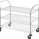 Finnhomy 3-Tier Commercial Grade Rolling Cart, Heavy Duty Utility Carts with Wheels and Handles, Kitchen Trolly on Wheels, Metal Serving Shelves with 700 lbs Capacity, Shelf Size 24" D x 48" W, NSF