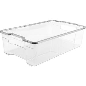 SIMPLEMADE Clear Refrigerator Organizer Bins - Clear Bins for Fridge, Containers for Fridge and Freezer, Multipurpose Storage for Kitchen, Office, Bathroom, Silver Rim (8.5" x 14.6")