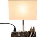 Briever Upgraded 3 USB Table Lamp with 2 USB A & C Charging Ports, Bedside Desk Lamp with 2 AC Outlets and Wooden Phone Stand Organizer, Ideal Nightstand Lamp for Bedroom, Guest Room, Office