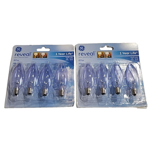 GE Reveal Light Bulb Soft White 60 W 455 Lumen E12 Candelabra Base 8 Bulbs, 2 Pcs