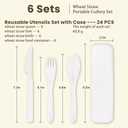 Homienly Reusable Wheat Straw Cutlery with Case, 6 Sets Wheat Straw Portable Knife Fork Spoons Tableware, Unbreakable Ttavel Utensils with Case, Lunch Utensils Set for Work, Picnic(White)