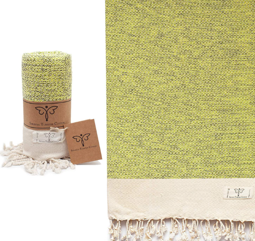 SMYRNA TURKISH COTTON Vintage Series Turkish Beach Towel Oversized, 37x71 inch, Extra Large Quick Dry Sand Free Beach Blanket, Lightweight Cotton Pool, Spa, Travel, Gym, Adult Bath Towel, Lime Green