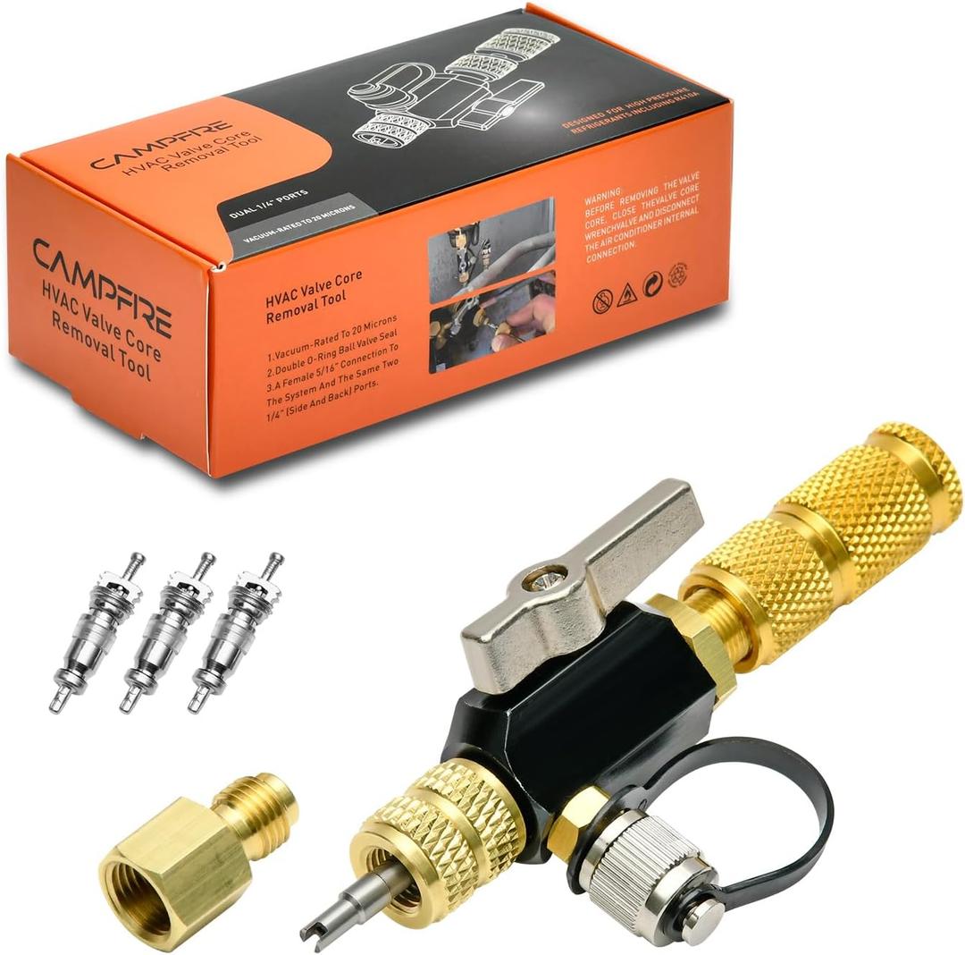 CAMPFIRE HVAC Valve Core Removal Tool, MGAVCT 1/4" MegaFlow Vacuum Rated to 20 Microns, Includes 5/16" Conversion Adapter, Compatible with All Refrigerants