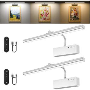 Picture Light, 15.35inch Wireless Picture Lights for Wall Rechargeable, Battery Lights for Pictures on Wall, 3 Color Art Lighting for Paintings with Timer and Dimmable Artwork Display (Silver-2PCS)
