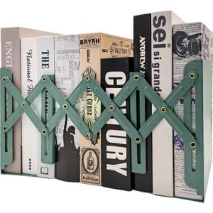 Adjustable Bookends Non Skid Decorative Bookends,Metal Bookend for Heavy Books,Bookshelf Organizer Holder for Books and Magazines for Desk(Green)