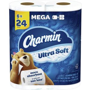 Charmin Ultra Soft Toilet Paper, 6 Mega Rolls = 24 Regular Rolls