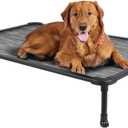Veehoo Chew Proof Elevated Dog Bed - Cooling Raised Pet Cot - Rustless Aluminum Frame and Durable Textilene Mesh, Unique Designed No-Slip Feet for Indoor or Outdoor Use, Black Silver, X Large (49.0"L x 33.0"W x 9.0"Th)
