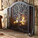 Plow & Hearth Metal Fireplace Screen Tree of Life Black | 38" W x 31" H | Magnetic Hinged Door | Spark Guard Cover | Stand Alone Wrought Iron Panel Fire Place Cover