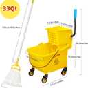 33 Qt Commercial Mop Bucket, with Side-Press Wringer on Wheels. Includes an Industrial Mop. Yellow Industrial Mop Bucket, Suitable for Home, Commercial, Restaurant Cleaning