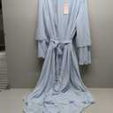 Women Muslim Cardigan Dress Chiffon Dubai Turkey Kaftan Open Front Kimono Abaya Robe Middle East Arabian Robe Caftan Islamic Dress One Piece Loose Full Cover Ruffle Sleeve Robe Belted Light Blue XL