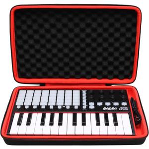 LTGEM Case for Akai Professional MPK Mini MK3-25 Key/APC Key 25 MK2-25-Key USB MIDI Keyboard Controller, Hard Travel Carrying Storage Bag - Black+Red(Case Only)