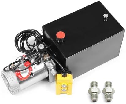Nakkaa 12V DC Hydraulic Power Device 8 Quart/ 10 Quart/ 13 Quart Hydraulic Dump Trailer Pump for Lifting and Lowering Dump Trailer Trucks Single/Double Acting (13 Quart Single)