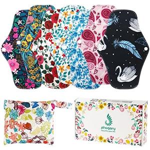 Reusable Menstrual Pads, Bamboo Cloth Pads for Heavy Flow with Wet Bag, Large Sanitary Pad Set with Wings for Women, Washable Overnight Cloth Panty Liners Period Pad (7 in 1, 25.4cm 4 Layers)