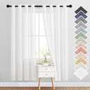 NICETOWN White Sheer Linen Curtains Flax Texture for Bedroom, Vintage Grommet Top Semitransparent Privacy Window Treatment Light Filtering for Living Room / Flat, W52 x L72, Set of 2