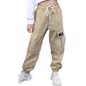 SANGTREE Women Cotton Cargo Pants Drawstring Jogger,Khaki,X-Large (Brown, XL)