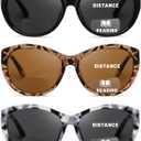 Hubeye Bifocal Reading Sunglasses for Women 3 Packs,UV400 Sun Readers Glasses Outdoor Square Fashion Sunglasses +1.5 (Black+tortoiseshell+grey Tortoiseshell)