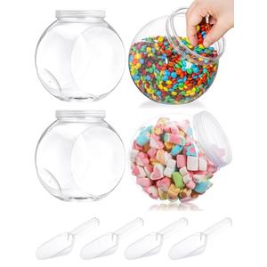 Glazeal 3pcs Plastics Candy Jars 51oz with Lid & Spoons, 1500ml Plastic Cookie Jars Set Clear with Labels& Pen for Candy, Buffet, Coffee Holder Food Storage