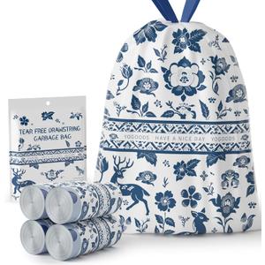 VOK Trash Bags 13 Gallon with Drawstring, Leakproof Printed Garbage Bags 13 Gallon Tall Kitchen, Tear-Resistant & Odor Control Kitchen Trash Bags for Home, Colored Portable Garbage Bags, 80 Counts