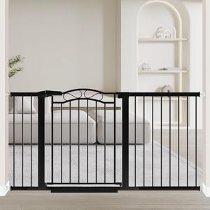 Fairy Baby 59.9"-62.5" Extra Wide Baby Gate with Door, 60 61 62 Inches Walk THR Baby Gates for Stairs Pressure Mounted no Drill, Indoor Tension Metal Child Pet Dog Safety Gate for Kids, Black