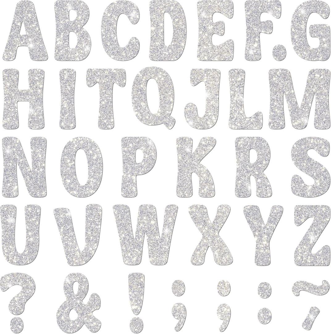 152 PCS Letter Stickers Glitter Large Bulletin Board Letters Alphabet Stickers Vinyl Self Adhesive Stick on Letters for Poster Board Bulletin Board Mailbox Crafts Classroom Home Decor (Silver, 3 Inch)