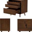 25x43" Walnut Finish Nightstand with Charging Station Mid Century Modern Night Stand with Leg Wood Bedside Table with Drawers Nightstand for Bedroom Dorm