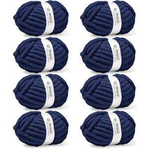 Inhand Chunky Chenille Yarn for Hand Knitting,Thick Bulky Blanket Yarn for Crocheting,Soft Fluffy Yarn for Crochet Birthday Gifts for Men/Women/Beginners,8 Pack (29.5Yds/8.4oz Each),Deep Navy