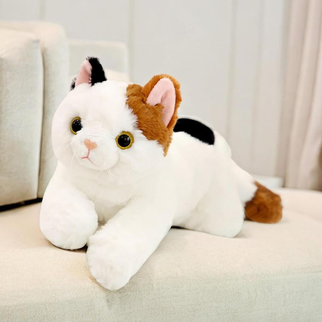 PEACH CAT Calico Cat Plush Cute Kitten Stuffed Animal Soft Plushies Toy Pillow Gifts for Kids Black and Yellow 17.7"