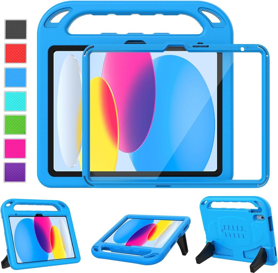 LTROP Kids Case for New iPad (A16) 11th Generation (11-inch, 2025)/ 10th Generation (10.9-inch, 2022) with Screen Protector, Durable Shockproof Handle Stand Cover Case for iPad 11th/ 10th Gen, Blue