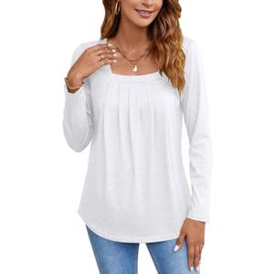 Ladlop Summer Square Neck Tank Tops for Women Pleated Loose Fit Casual Sleeveless Tops Shirts Flowy (White, XL)
