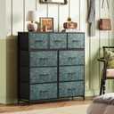 WLIVE 9 Drawer Dresser, Fabric Storage Tower for Bedroom, Hallway, Closet, Tall Chest Organizer Unit for Bedroom with Fabric Bins, Steel Frame, Wood Top, Easy Pull Handle, Vintage Green