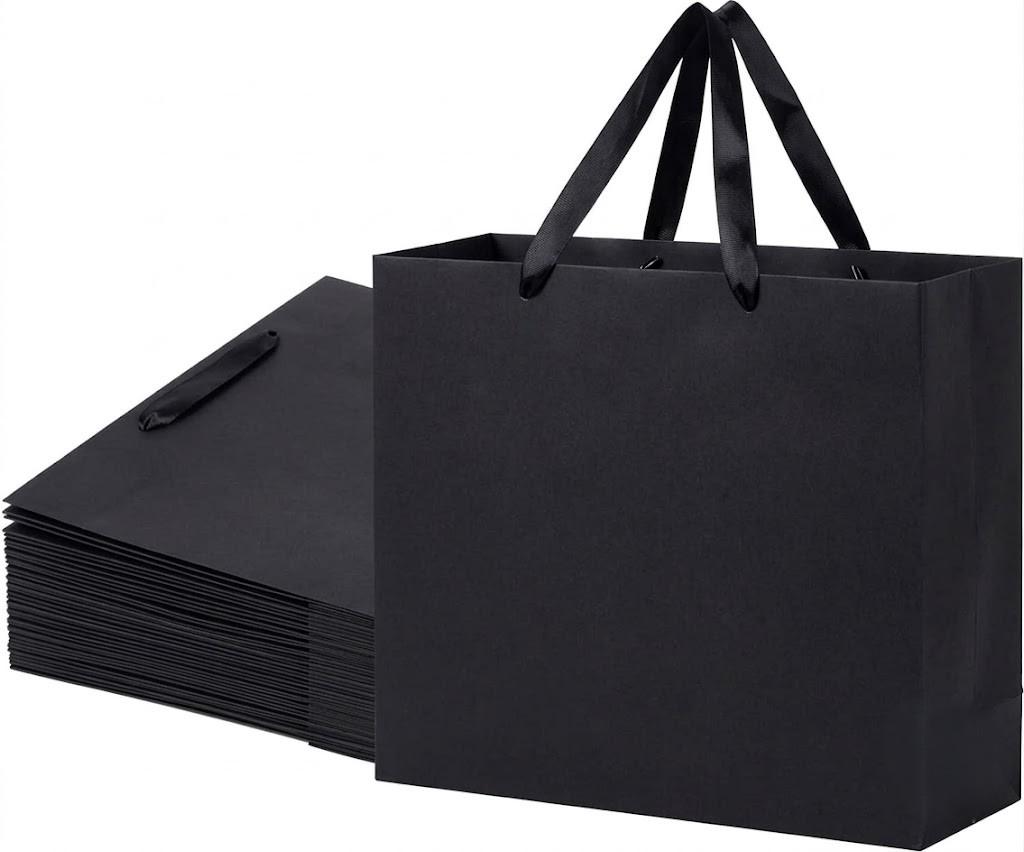 Sdootjewelry Black Gift Bags, 12.5x4.5x11, 100 Pack Heavy Duty Kraft Paper Matte Party Shopping Merchandise Bags